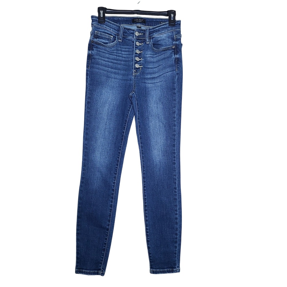 Judy Blue Penelope High Rise Skinny Jeans Women 3/26 Blue Button Fly Raw Hem